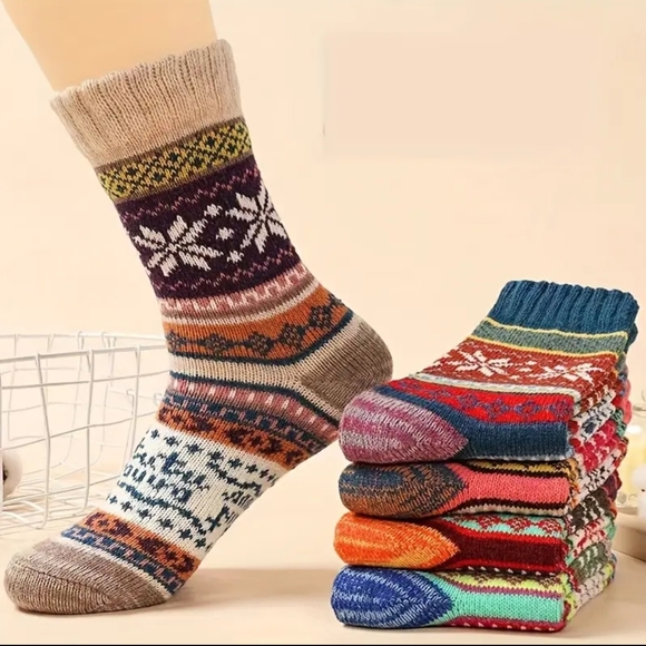 Accessories - Multicolor Patterned Socks Unisex Five Pairs